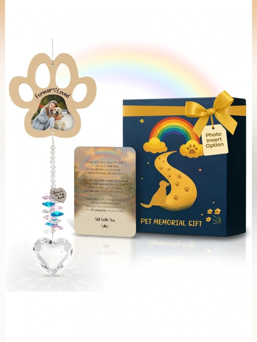 Pet Memorial Crystal Suncatcher with DIY Photo Insert, Personalized Sympathy - Picture 1 of 9